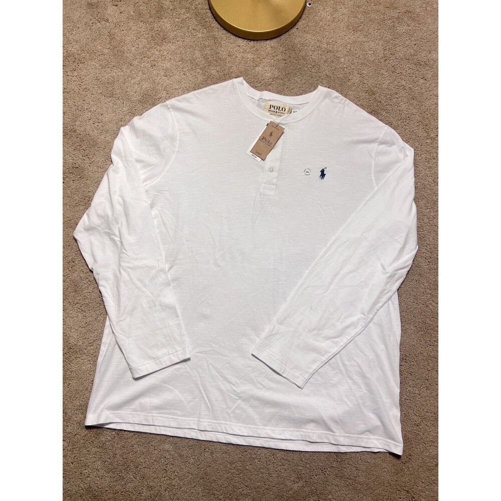 Polo Ralph Lauren Men's XXL White Cotton Ribbed Long Sleeve Henley T-Shirt